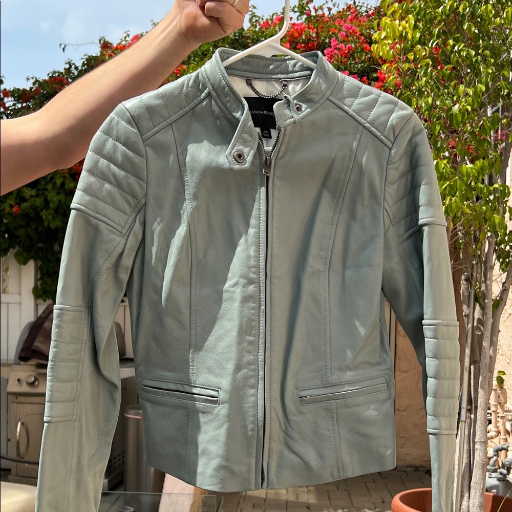 Leather mint blue jacket banana republic
